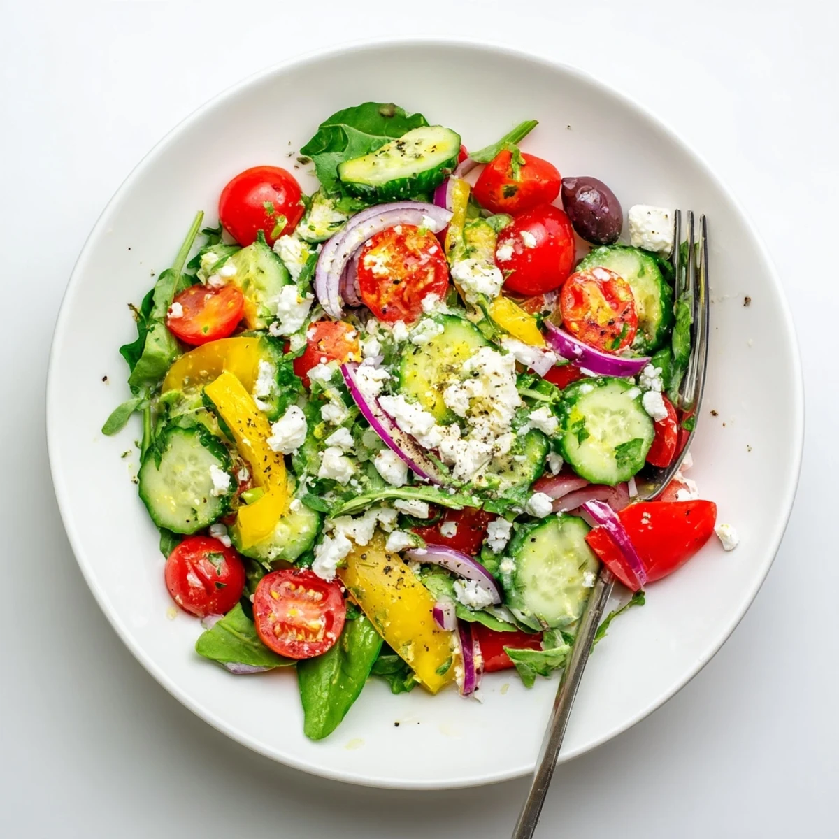 Fresh Salad Recipe with crisp mixed greens, halved tomatoes, zesty lemon dressing