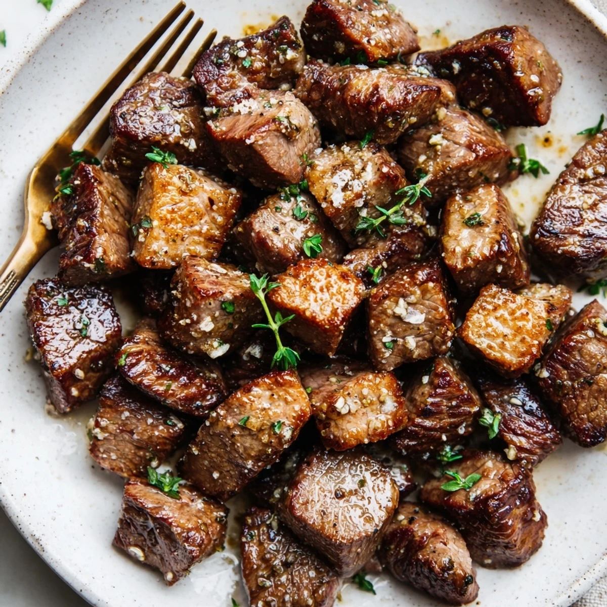 Skillet-seared Garlic Butter Steak Bites steaming, perfect for crusty bread dipping