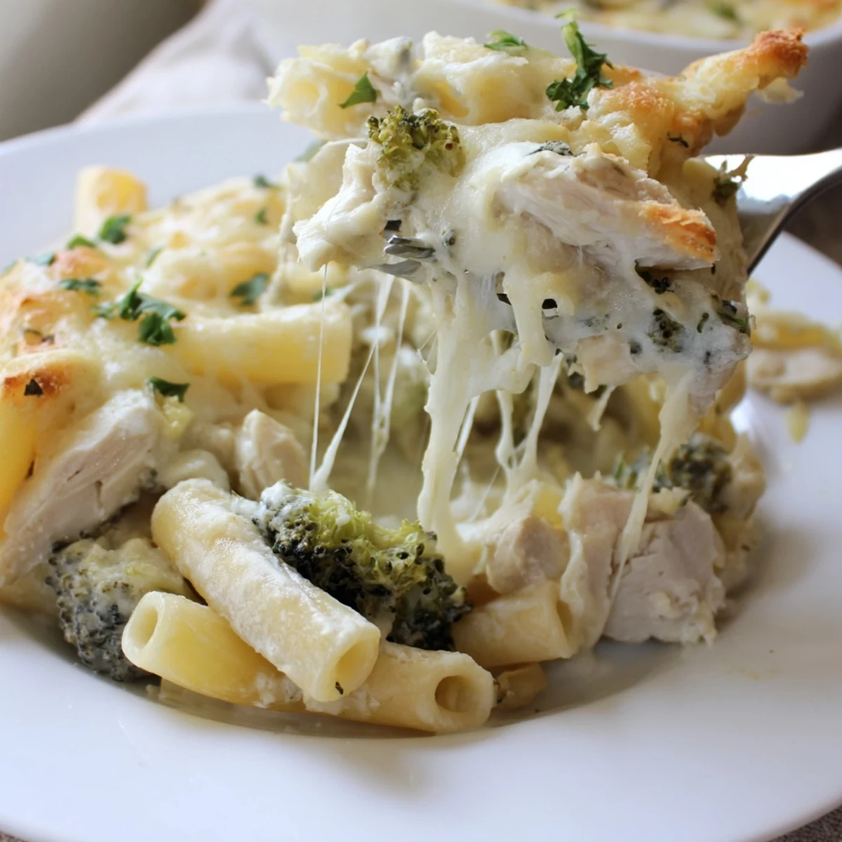 Warm Chicken Broccoli Alfredo Bake Recipe with tender chicken, steamed broccoli, melted cheese
