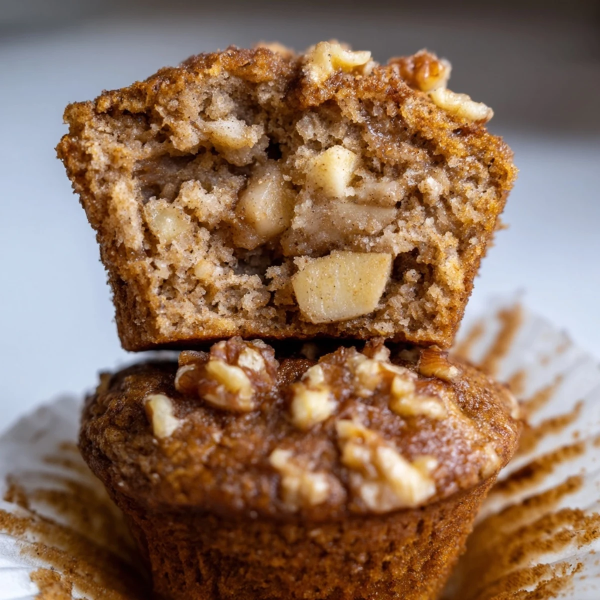 Plate of Healthy Apple Cinnamon Greek Yogurt Muffins served warm with honey