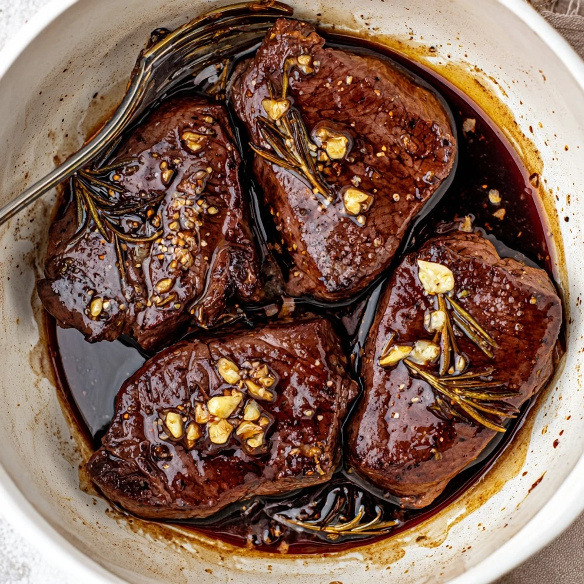 Bowl of Steak Marinade with lemon and balsamic, ready for grilling