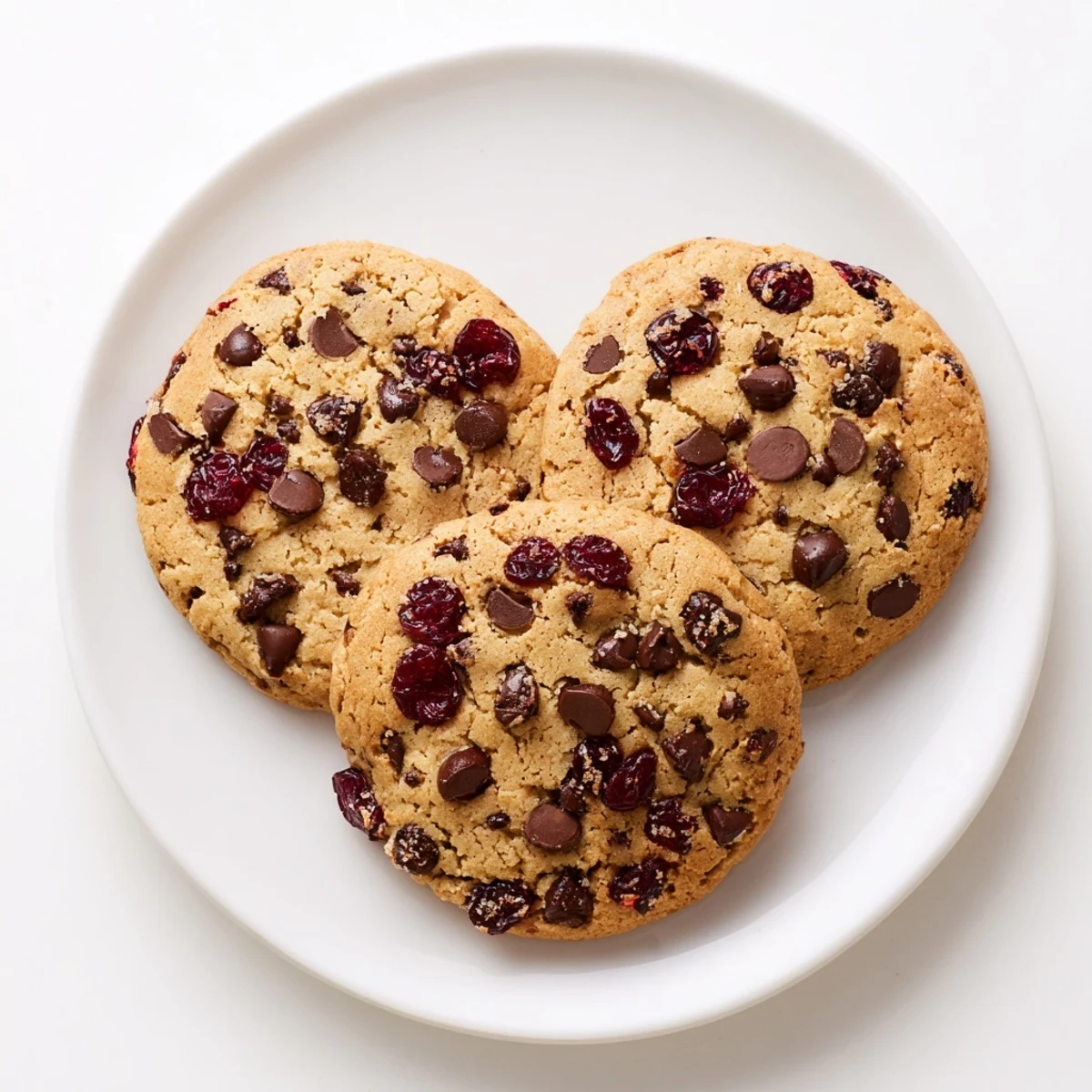 Freshly baked cherry chocolate chip cookies with melted chips and bright red cherries