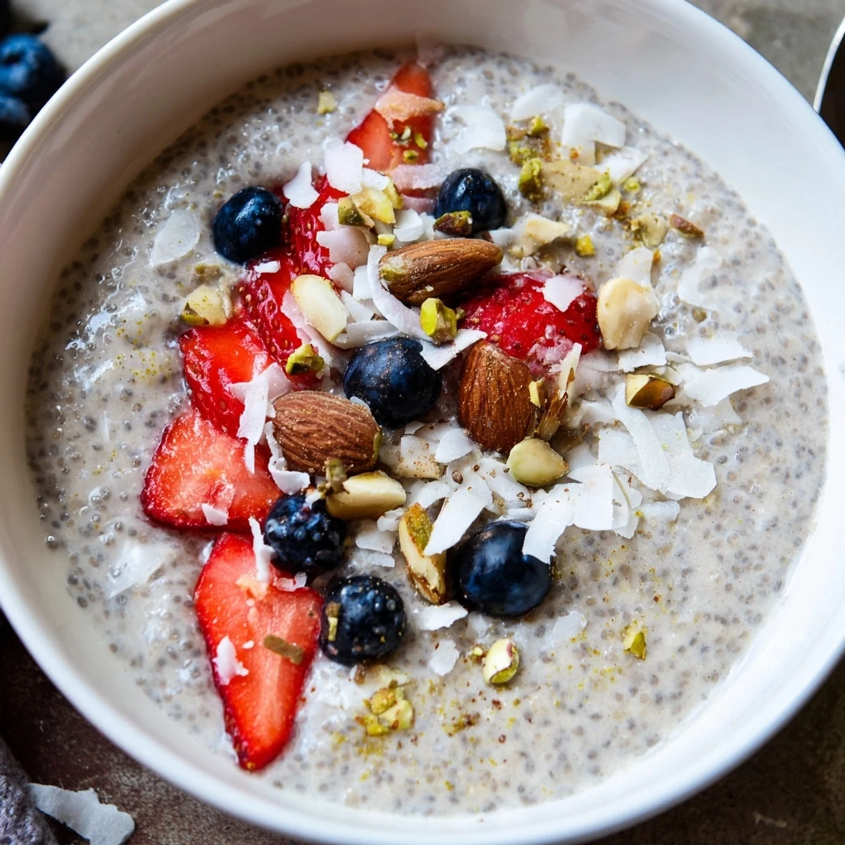 Wholesome chia pudding recipes layered with mango, nuts, and chocolate shavings for a healthy breakfast