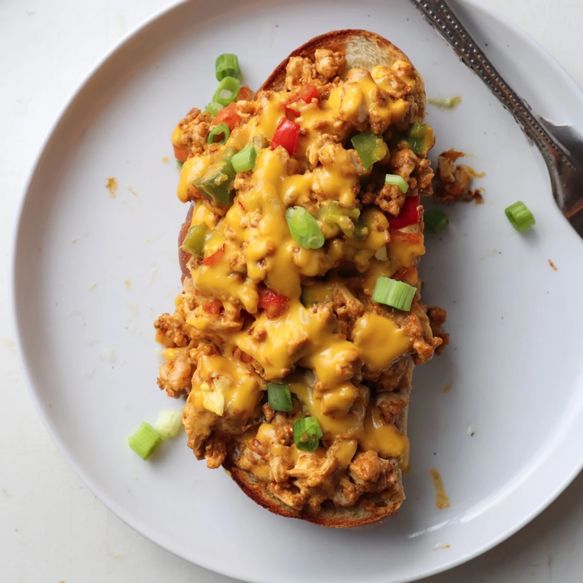 Spicy ground chicken mixture smothered in rich creamy cheese sauce and served on soft hamburger buns