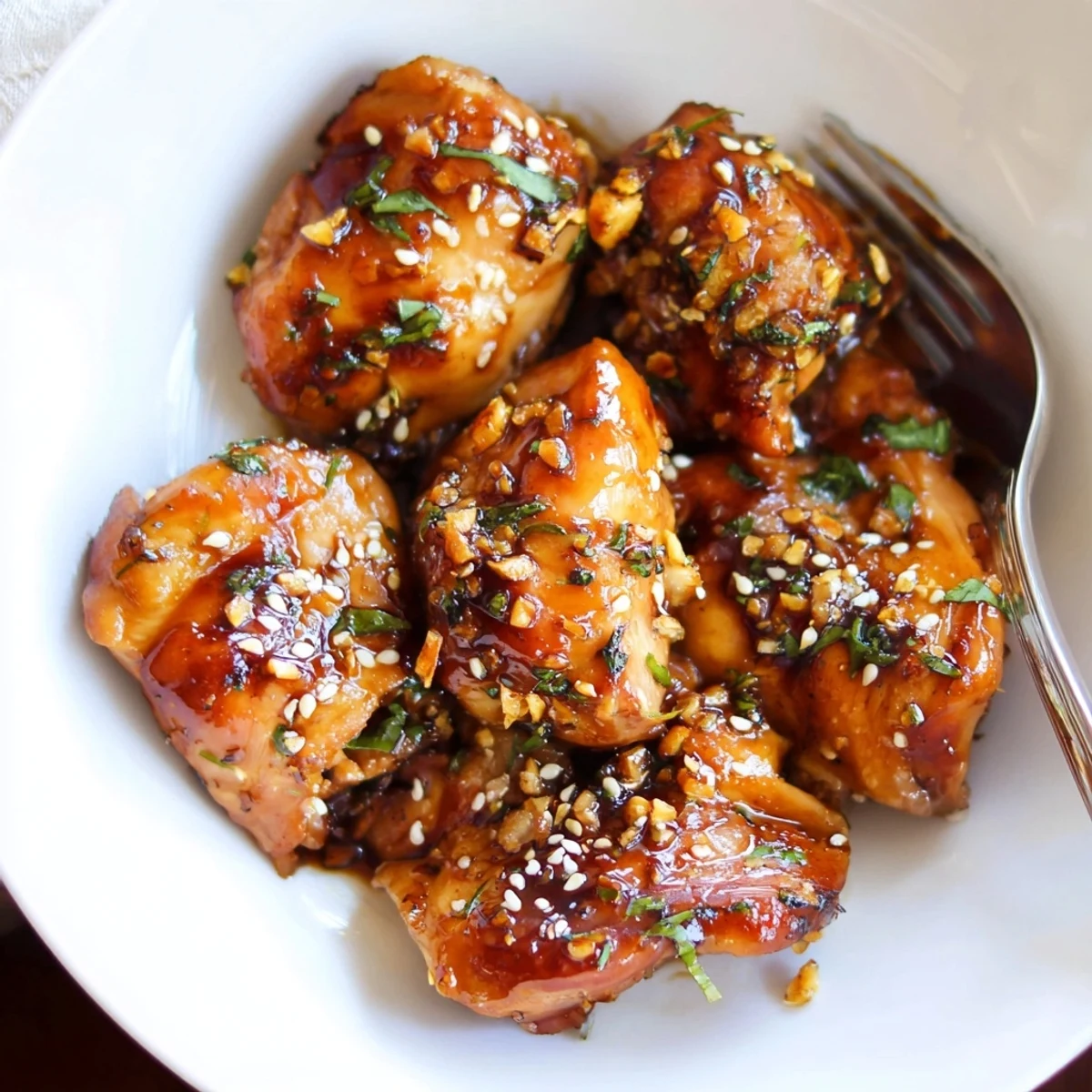 Aromatic Crockpot Honey Garlic Chicken, sweet-savory sauce glazing fork-tender meat over rice