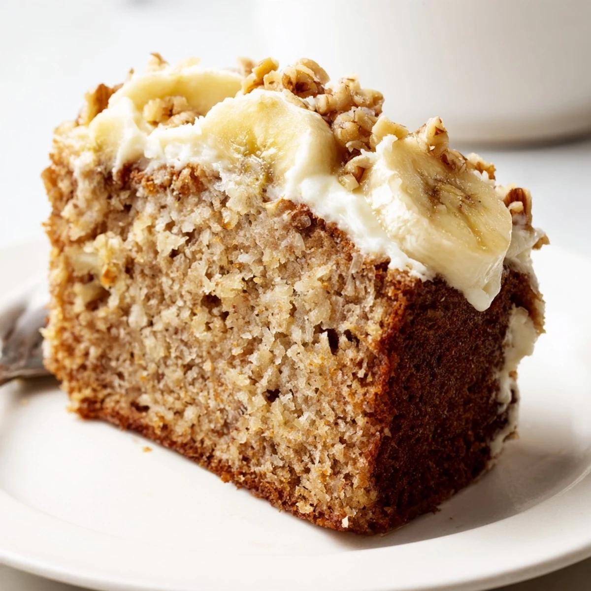 Moist Banana Cake cooling on a wire rack, golden crumb and softened bananas