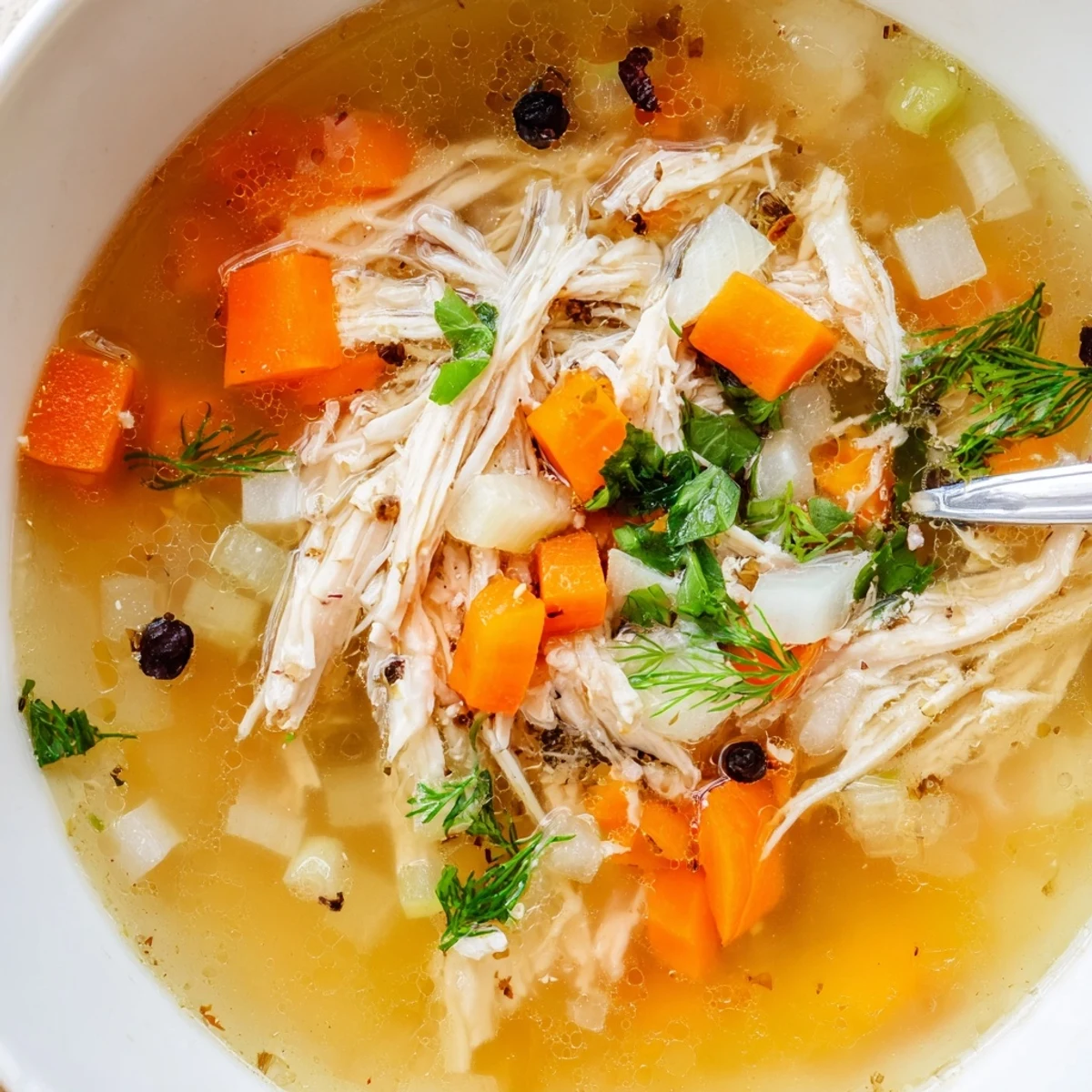 Homemade Chicken Soup with carrots, celery, and warm savory broth
