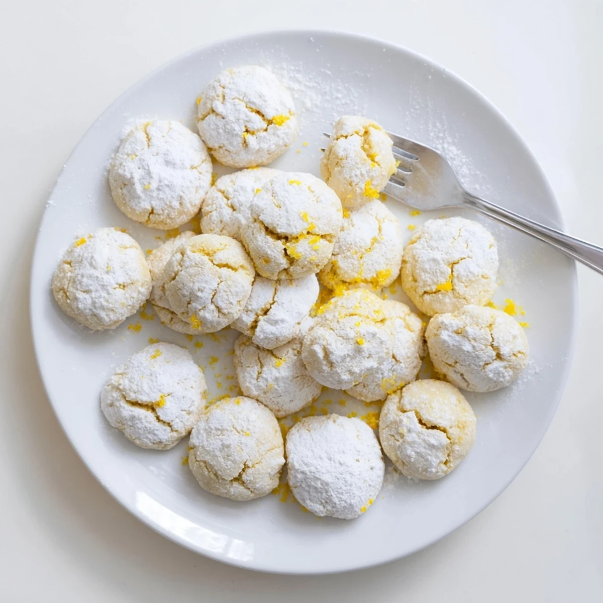 Soft chewy lemon pixie cookies with golden edges and sweet sugar coating on plate
