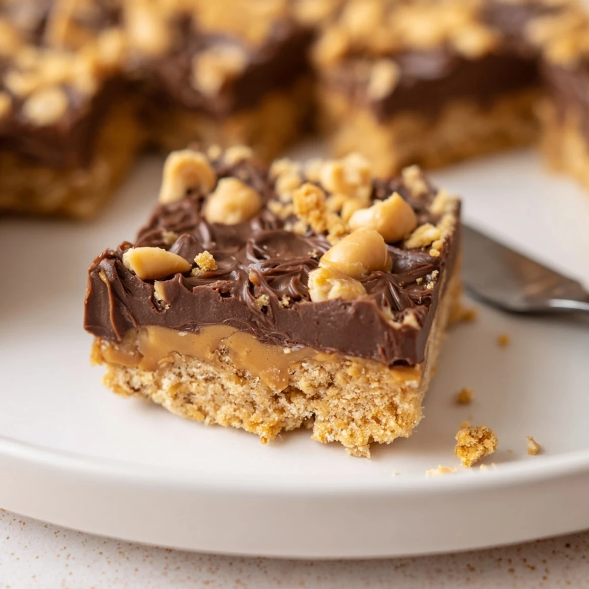 No bake Peanut Butter Bars served with cold milk, rich peanut aroma