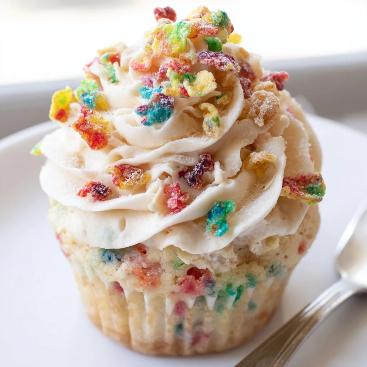 Bright Fruity Pebbles Cereal Frosting spread thick on cookies, sweet nostalgia