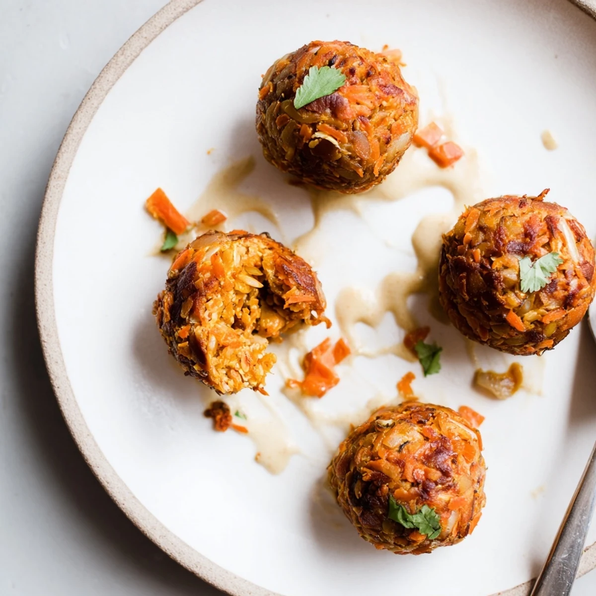 Carrot And Chickpea Balls In Coconut Curry Sauce, steaming over basmati rice, fragrant coconut  