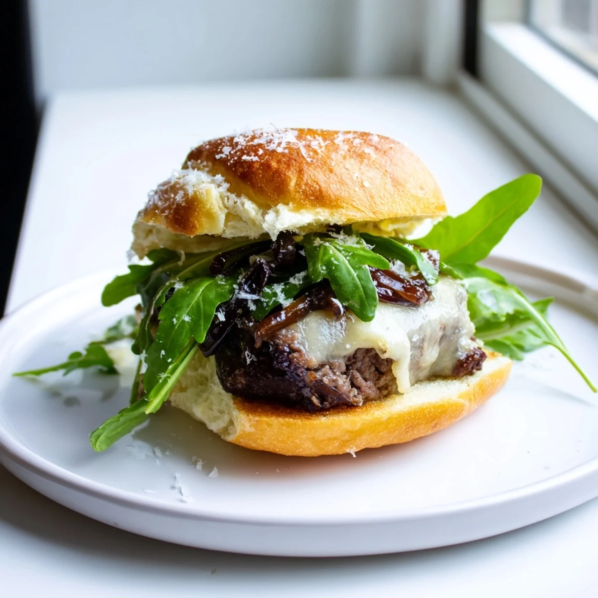 Juicy filet mignon sliders on golden garlic parmesan rolls with melted provolone cheese