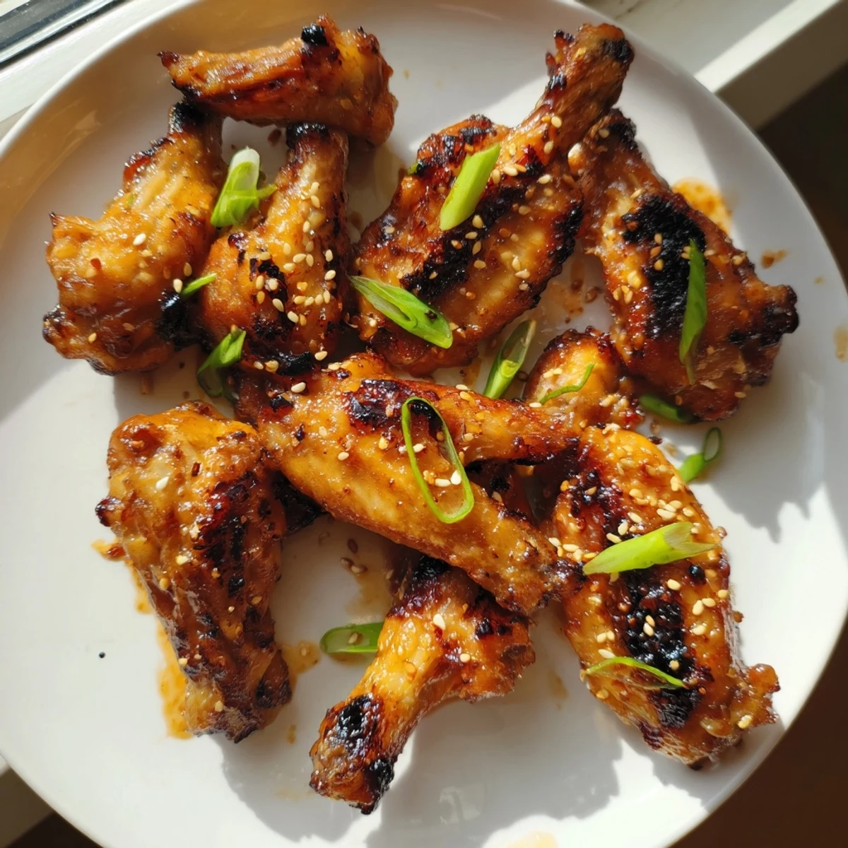 Crispy miso honey marinated chicken wings glazed golden on a parchment-lined baking sheet