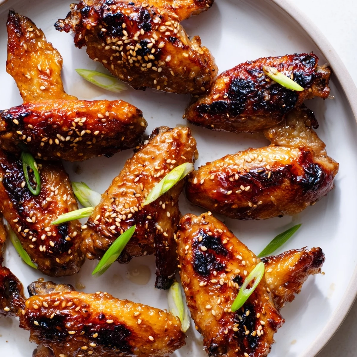 Sticky miso honey marinated chicken wings topped with sesame seeds and sliced scallions