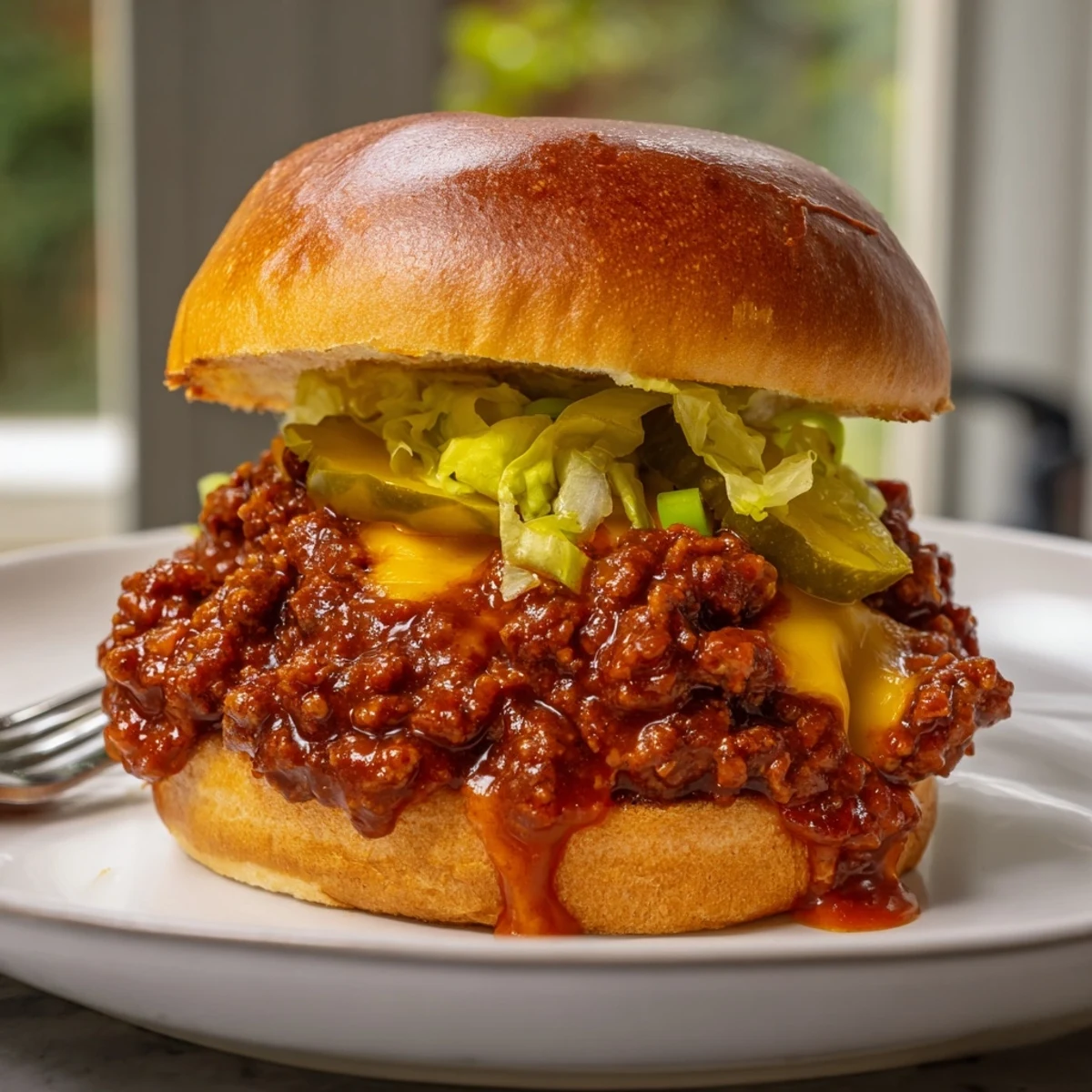 Smash Burger Sloppy Joes loaded with melted cheese on a buttery toasted bun