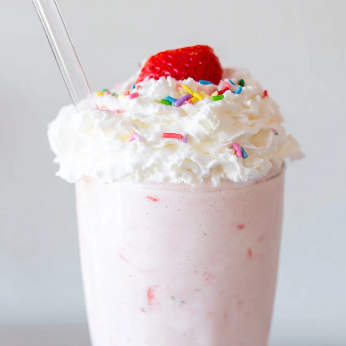 Creamy strawberry milkshake swirled with ripe berries and served ice-cold