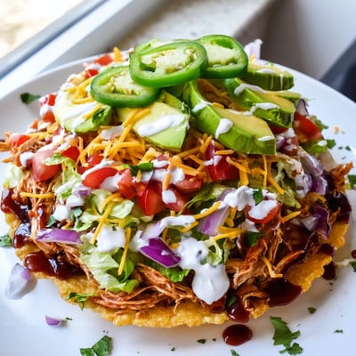 Sweet Smoky BBQ Chicken Tostadas